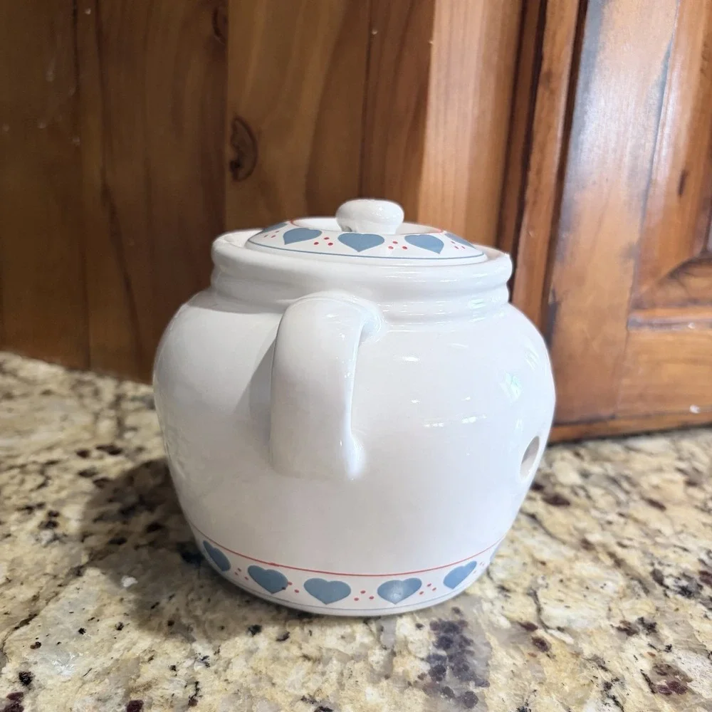 1987 Lillian Vernon Potpourri Pot Blue Hearts Ceramic